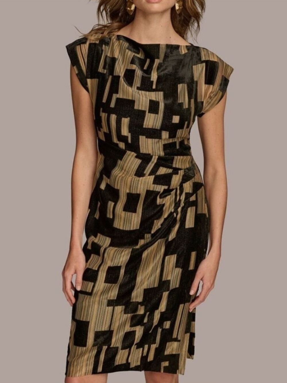 NWT MSRP $199 Donna Karan New York Printed Velvet Extended-Shoulder Dress Sz 4